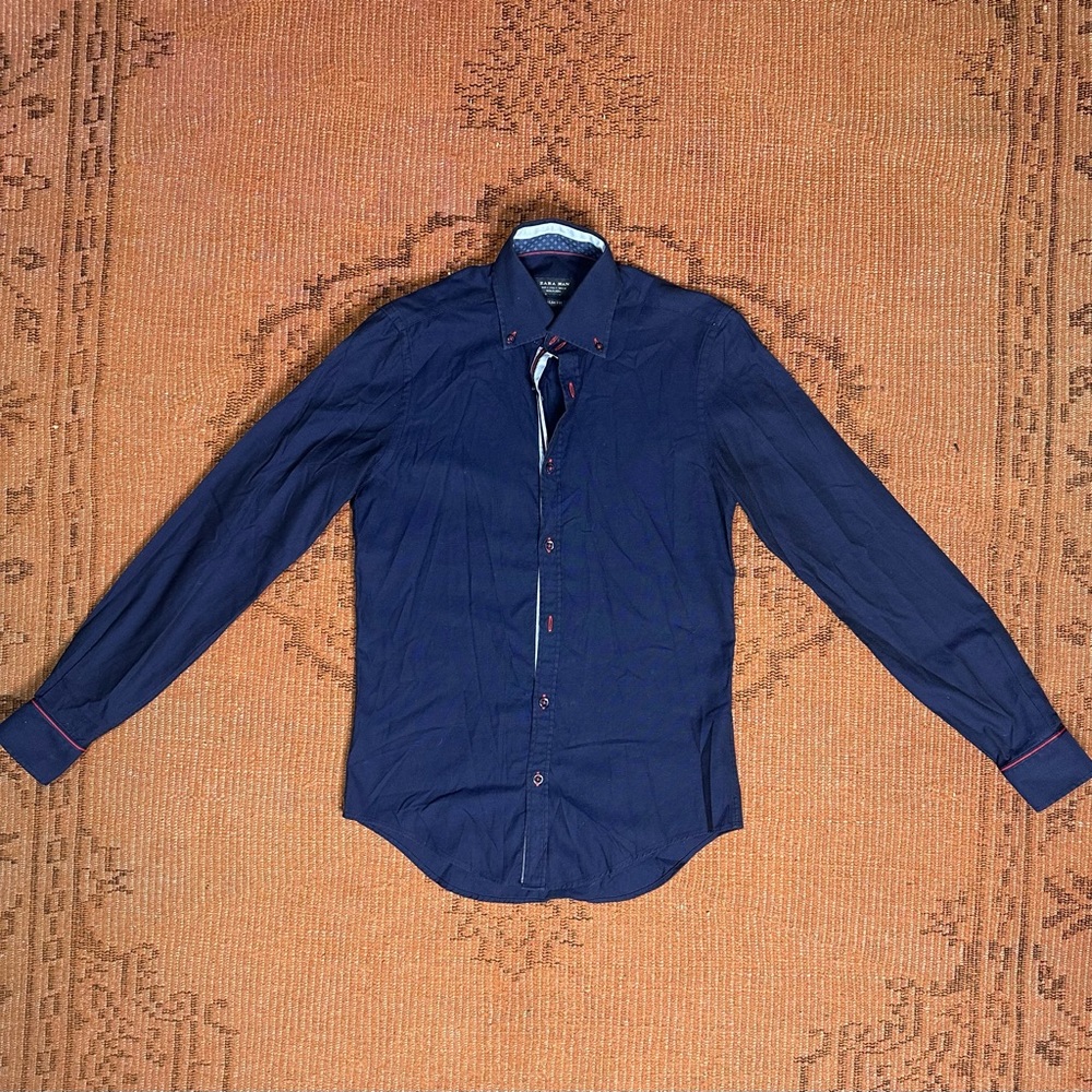 ZARA Navy Men’s Long Sleeve Button Up Top